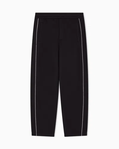 Emporio Armani Double-layer Knit Trousers With Piping In Black