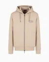 Emporio Armani Double-jersey Zip-up Hooded Sweatshirt With Embossed, Embroidered Ea Logo In Beige