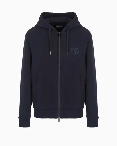 EMPORIO ARMANI DOUBLE-JERSEY ZIP-UP HOODED SWEATSHIRT WITH EMBOSSED, EMBROIDERED EA LOGO
