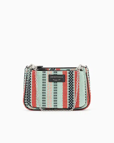 Emporio Armani Official Store Double Mini Shoulder Bag In Basketweave In Light Green