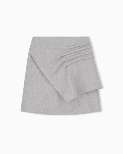 Emporio Armani Double Wool Seersucker Skirt With An Invisible Side Zipper In Gray