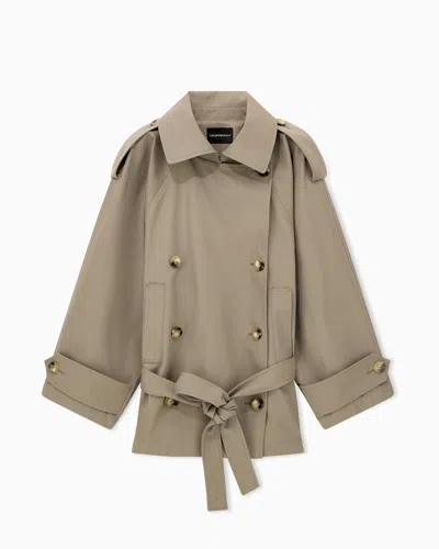 Emporio Armani Double-breasted Blouson In Coated Gabardine With A Belt In Beige