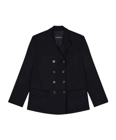 Emporio Armani Double-breasted Jacket In Fluid Wool In Green