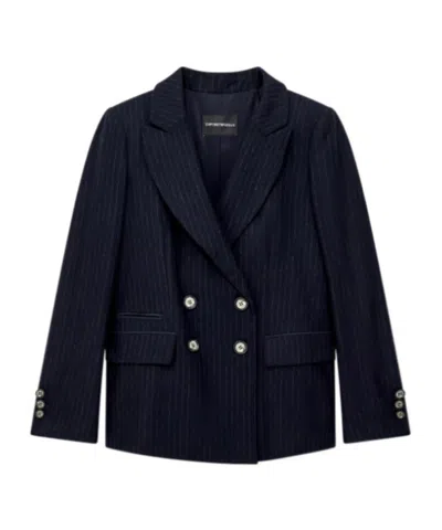Emporio Armani Double-breasted Pinstripe Wool-blend Blazer Signature Capsule In Pink