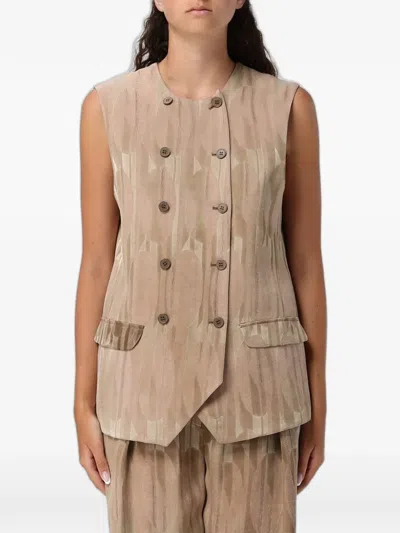 Emporio Armani Double-breasted Waistcoat In Oval-patterned Jacquard In Neutral
