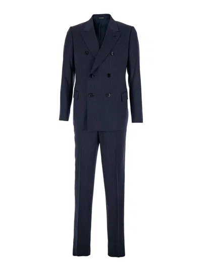 Emporio Armani Double-breasted Wool Suit With Peak Revers For Men In Multi