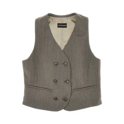 Emporio Armani Double-breasted Virgin Wool Waistcoat In Gray