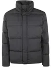 Emporio Armani Quilted Puffer Jacket With All-over Jacquard Eagle In Black Jacquard Water