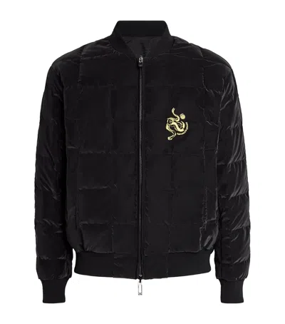 Emporio Armani Reversible Blouson In Shiny Quilted Nylon With Lunar New Year Embroidery In Black