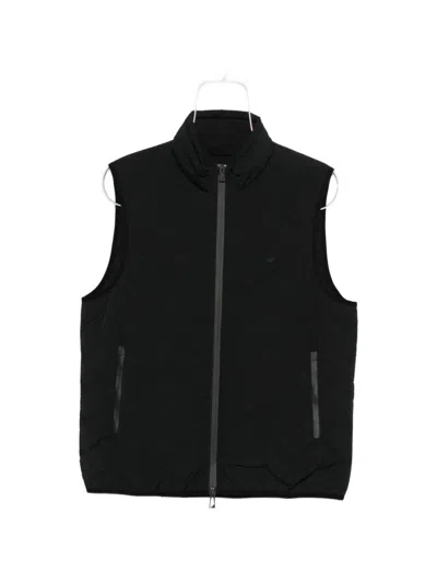 Emporio Armani Water Repellent Chevron Quilted Sleeveless Down Jacket In Nylon Spandex In Black