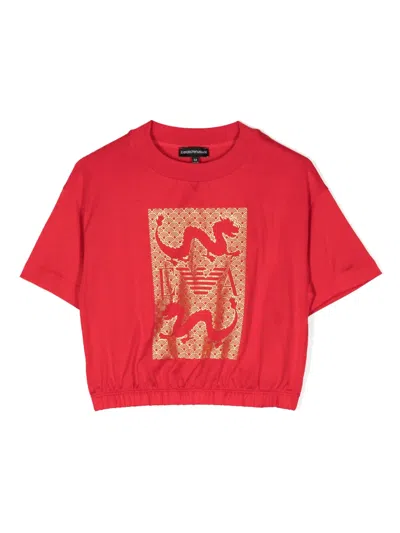 Emporio Armani Kids' Dragon Logo-print T-shirt In Red