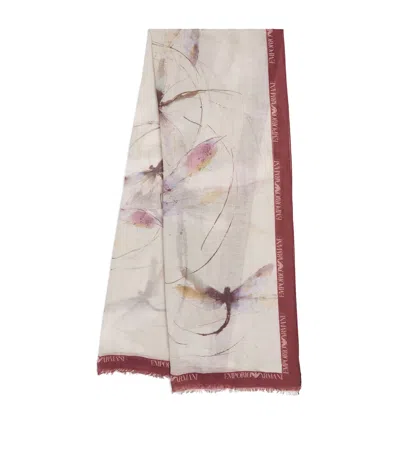 Emporio Armani Dragonfly Print Scarf In White