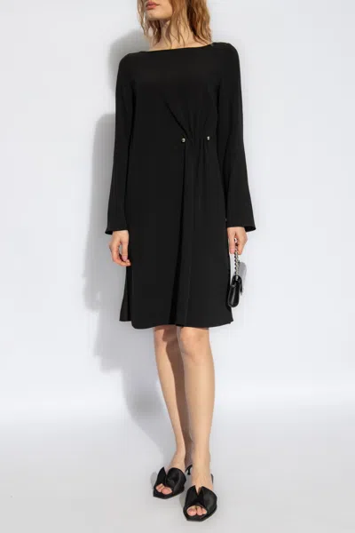 Emporio Armani Gathered Bateau-neck Satin Midi Shift Dress In Black