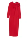 Emporio Armani Asymmetric Neckline Long Sleeve Midi Dress In Red