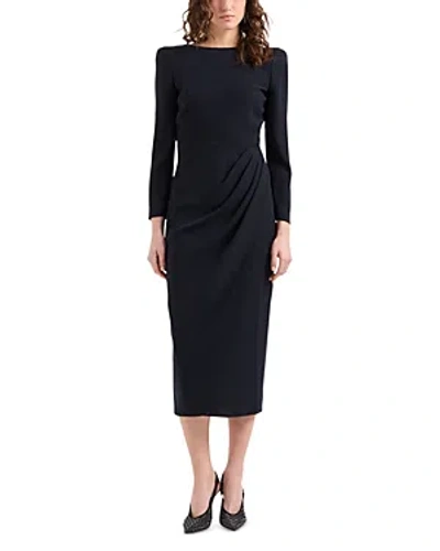 Emporio Armani Draped Front Midi Dress In Navy