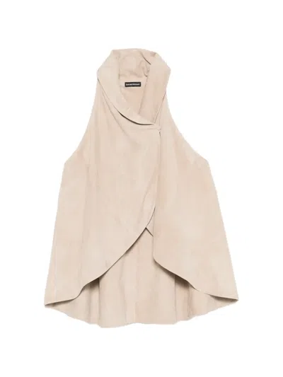 Emporio Armani High Collar Suede Racerback Leather Jacket In Multi