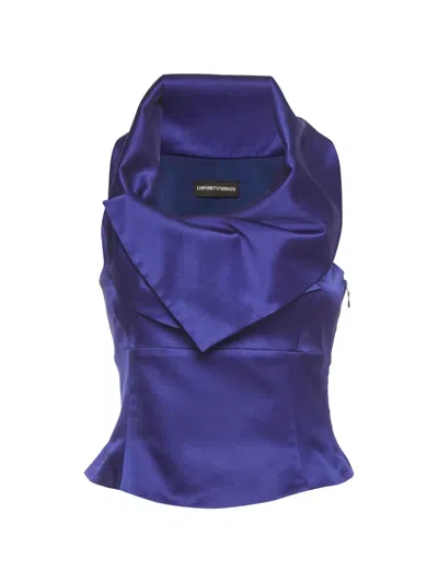 Pre-owned Emporio Armani Draped Sleeveless Top In Blue