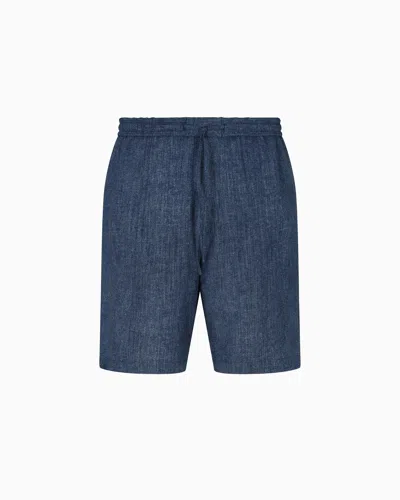 Emporio Armani Drawstring Bermuda Shorts In Printed Seersucker Fabric