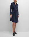 Emporio Armani Long Sleeve Tie Waist Crepe Shirtdress In Blue Night