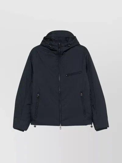 Emporio Armani Drawstring Hem High Neck Lightweight Nylon Jacket In Blue