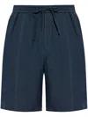 Emporio Armani Drawstring Linen Shorts In Blue