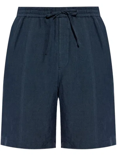 Emporio Armani Drawstring Linen Shorts In Blue