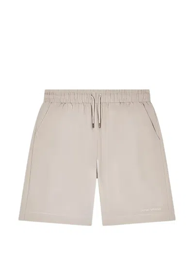 Emporio Armani Drawstring Linen Shorts In Gray