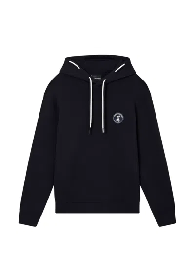 Emporio Armani Drawstring Logo-patch Hoodie In Black