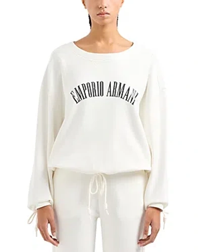 Emporio Armani Drawstring Logo Sweatshirt In Off White