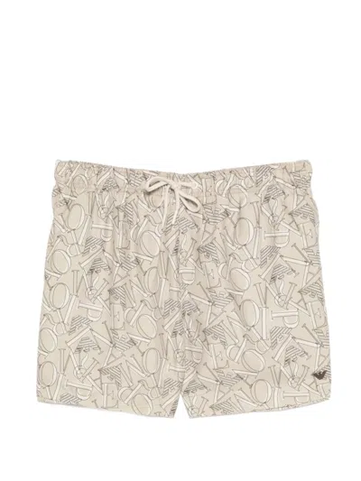 Emporio Armani Drawstring Swim Shorts In Brown
