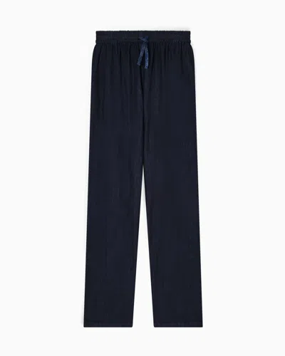 Emporio Armani Drawstring Trousers In Lightweight Denim In Blue
