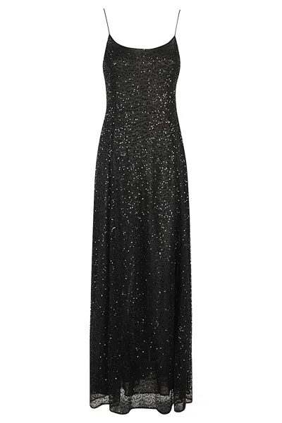 Emporio Armani Jet-embroidery Sequin Maxi Dress In Black