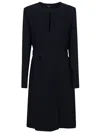 Emporio Armani Navy Blue Dress With Keyhole Neckline And Belted Waist In Blue
