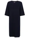 Emporio Armani Navy Blue Midi Dress With Round Neck And Short Sleeves In Blue