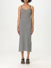 Emporio Armani Blackwhite Striped Cotton Midi Dress In Black