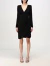 Emporio Armani Long Sleeve Pleated Jersey Dress In Schwarz