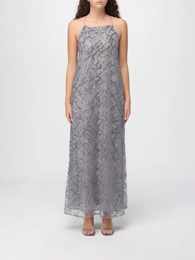 Emporio Armani Long Tulle Dress With All-over Micro-sequin And Jet Embroidery In Gray