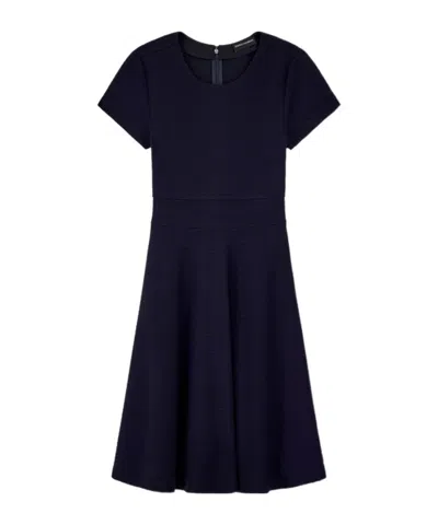 Emporio Armani Dress In Jersey Jacquard With Short Sleeves And Flared Skirt In Blue