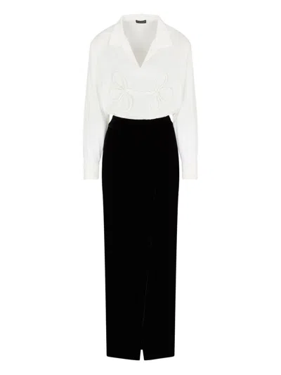 Emporio Armani Kleid Aus Samt Mit Schleifendetail In White