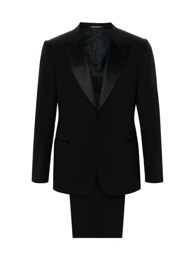 Emporio Armani Satin-trim Single-breasted Suit In Black
