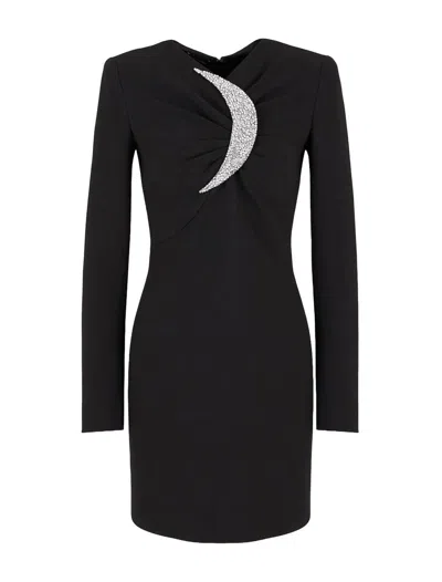Emporio Armani Rhinestone Crescent Dress In Black