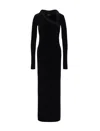 Emporio Armani Chenille Jersey Long Dress With Asymmetric Neckline And Rhinestones In Black