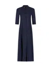 Emporio Armani Icon Linen-blend Chambray Long Dress In Melange Navy