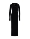 Emporio Armani Chenille Jersey Long Dress With Asymmetric Neckline And Rhinestones In Multicolor