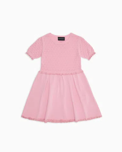 Emporio Armani Kids' Special Occasion Knit Dress With Openwork Motif In Pink