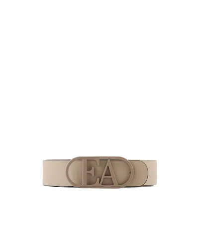 Emporio Armani Official Store Leather Belt With Ea Buckle In Buff