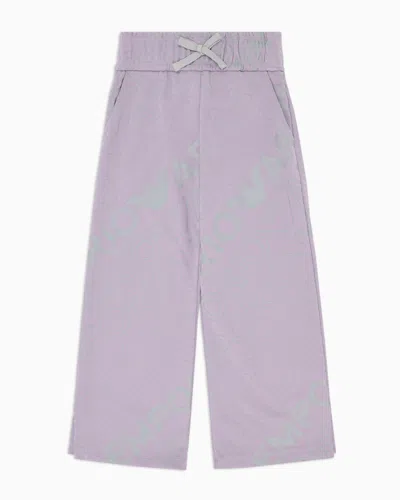 Emporio Armani Kids' Ea Crew Jersey Drawstring Trousers With All-over Lettering In Purple