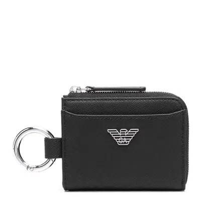 Emporio Armani Ea7 Leather Compact Wallet In Black