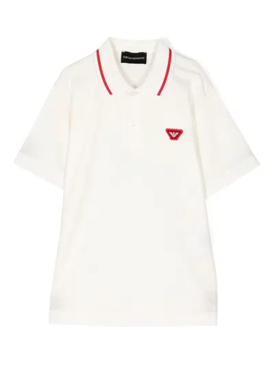 Emporio Armani Kids' Eagle-appliqué Jersey Polo Shirt In Neutrals