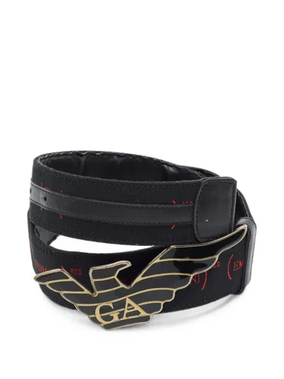 Pre-owned Emporio Armani Eagle Buckle Belt In Black